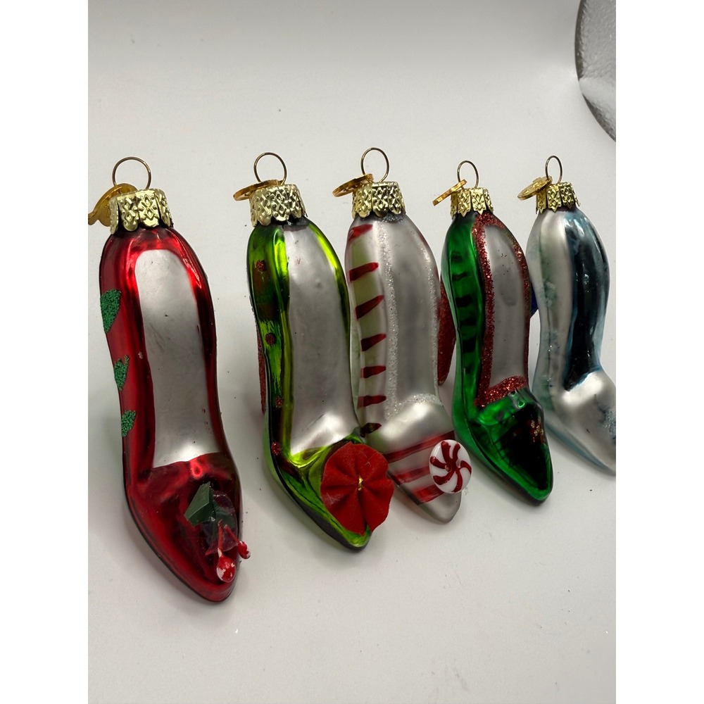 Kurt S Adler KSA Mini Glass High Heel Shoe Christmas Ornaments Set of 5
